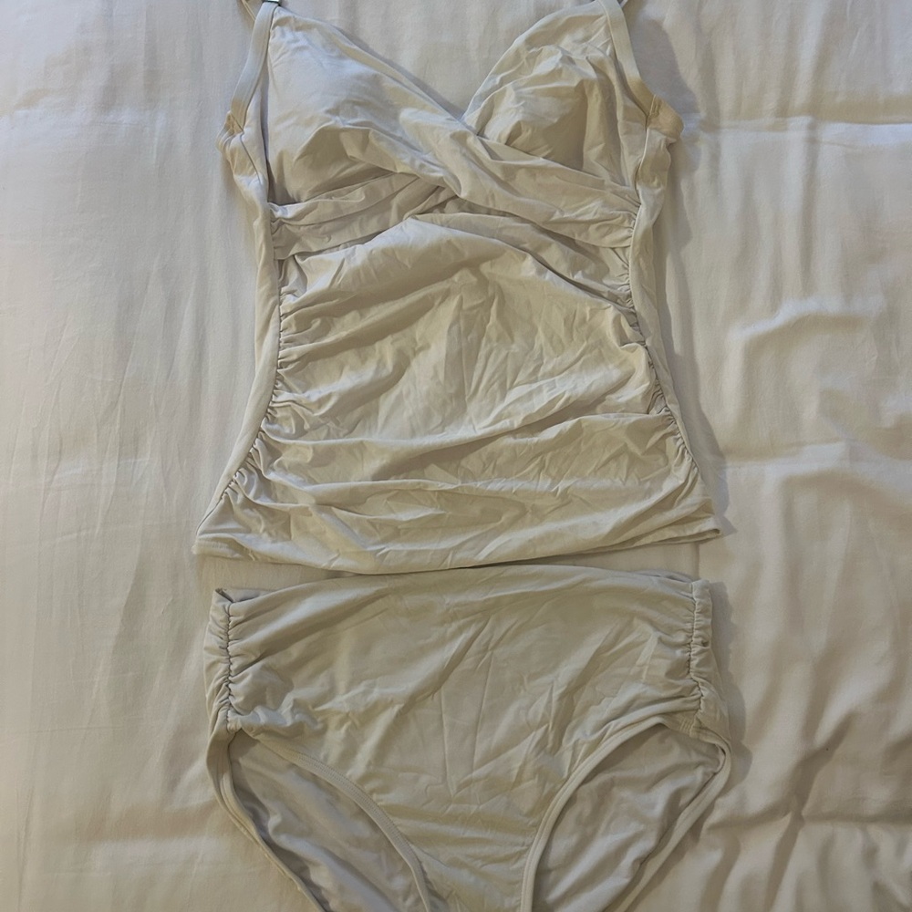 Calvin Klein Cream Ruched Two-Piece Tankini Swim Set